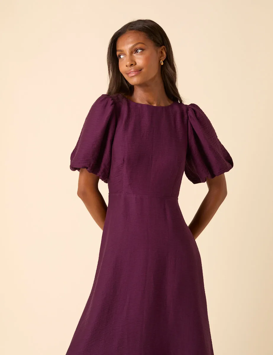 Purple Puff Sleeve Zola Midi Dress sold by Nobody's Child product image thumbnail 3