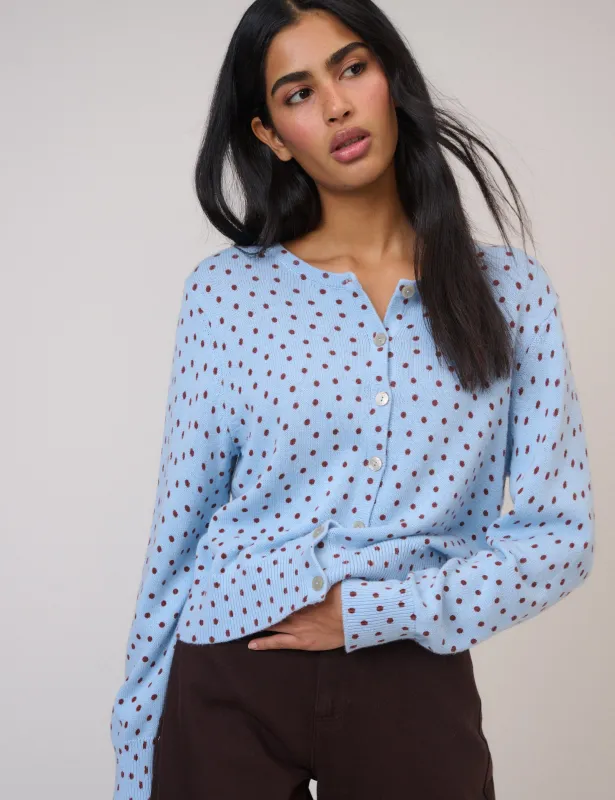 Blue Polka Dot Crew Neck Cardigan sold by Nobody's Child