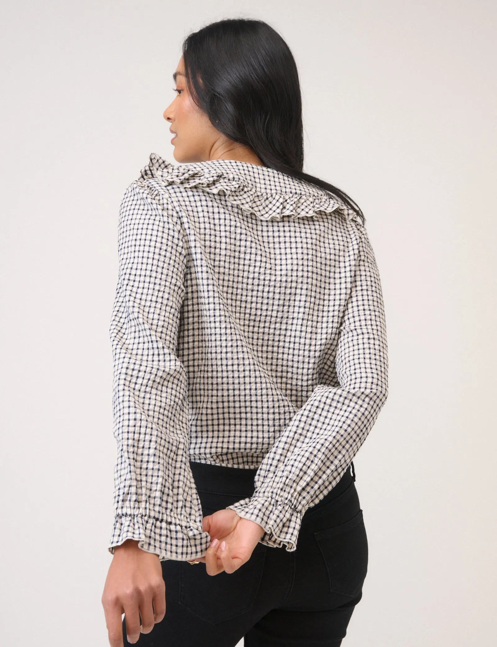White Check Frill Collar Blouse sold by Nobody's Child product image thumbnail 4