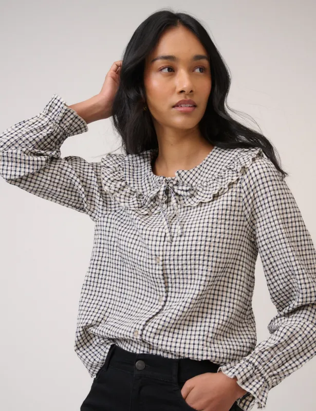 White Check Frill Collar Blouse made by Nobody's Child