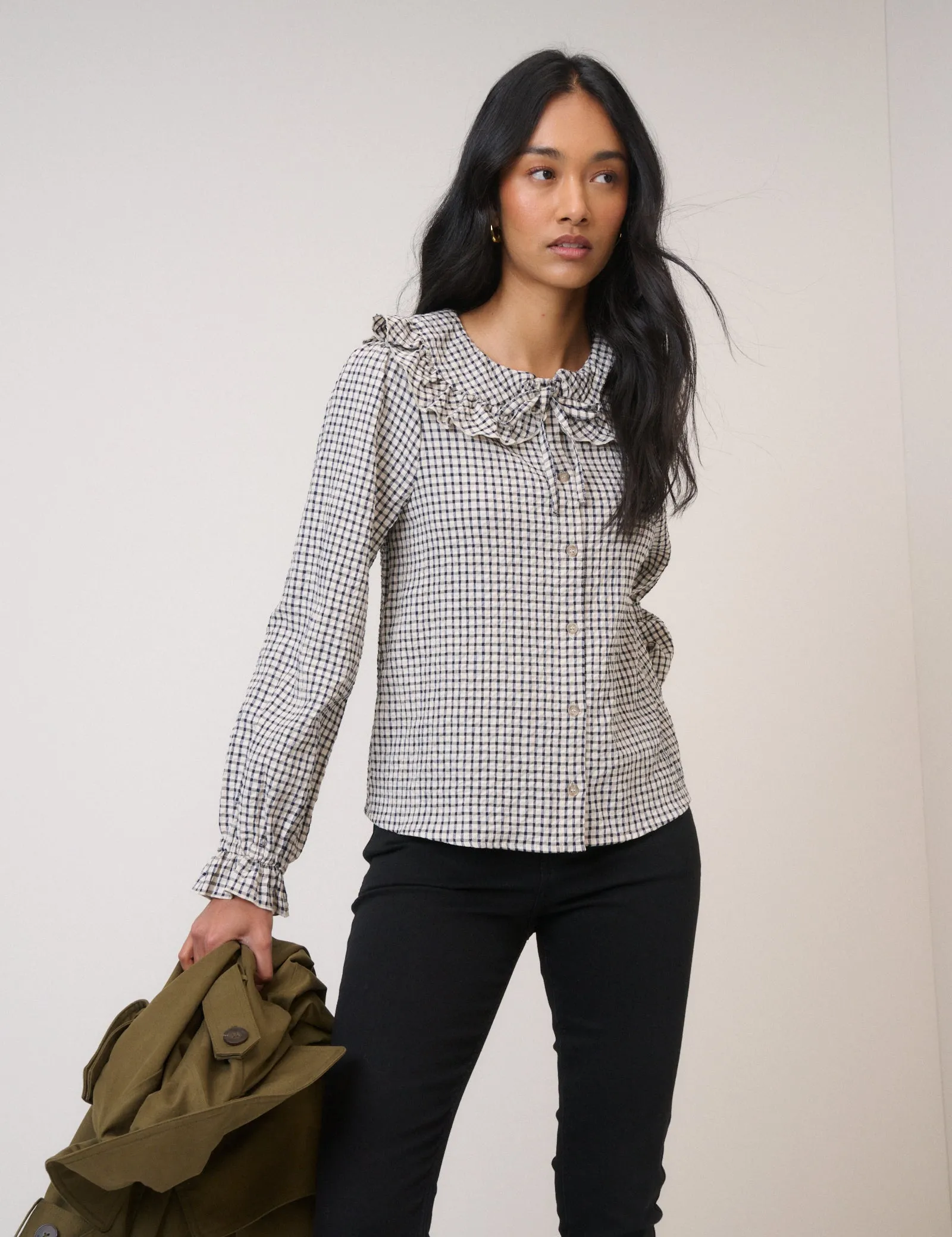 White Check Frill Collar Blouse sold by Nobody's Child product image thumbnail 3