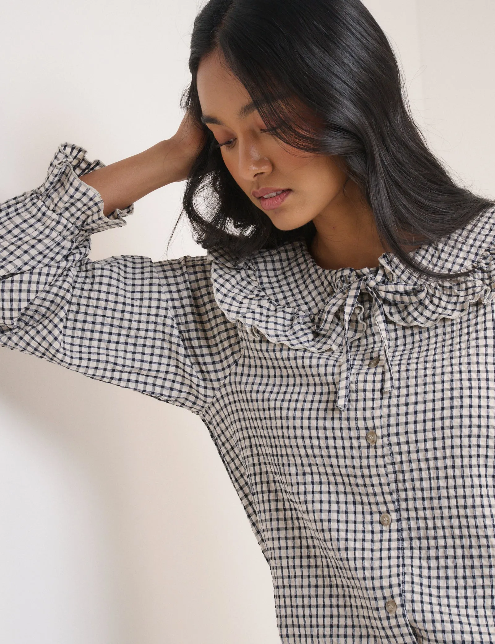 White Check Frill Collar Blouse sold by Nobody's Child product image thumbnail 2