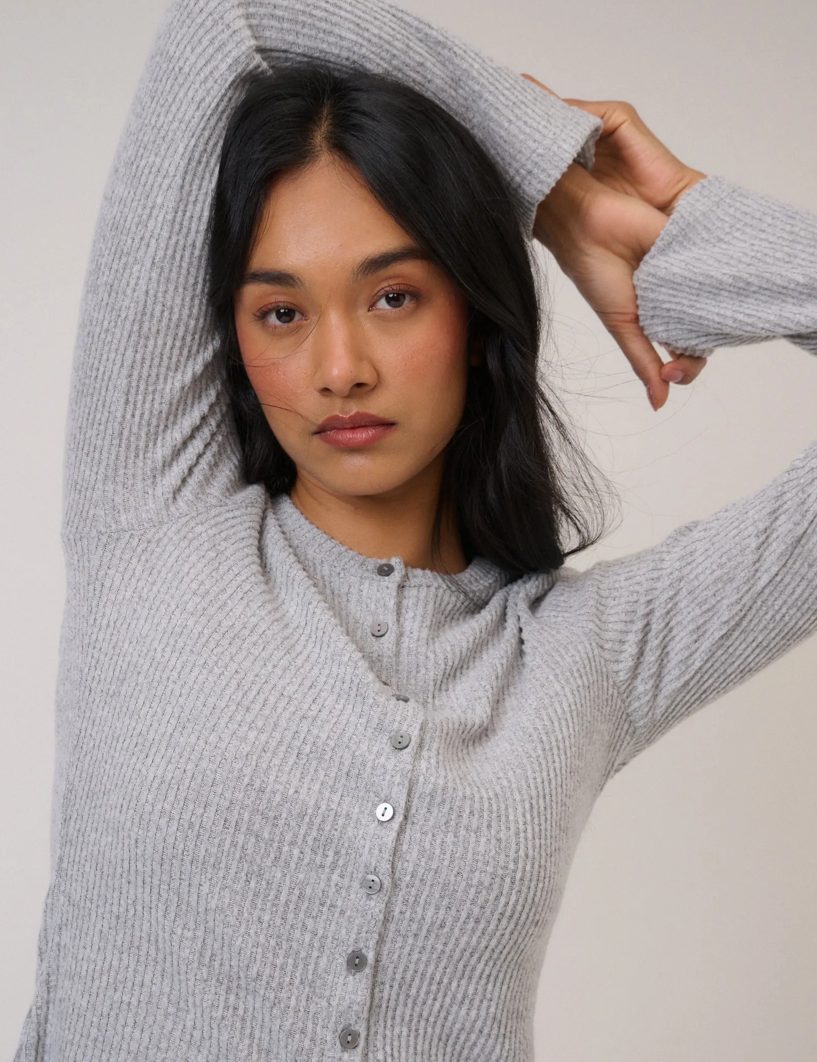Grey Ribbed Longline Cardigan sold by Nobody's Child