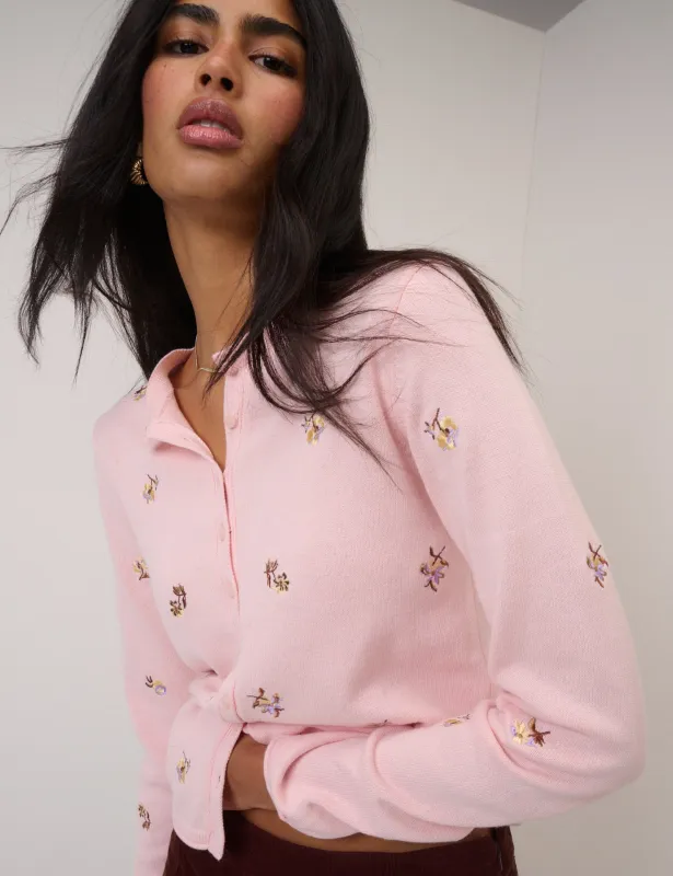 Pink Floral Embroidered Cardigan sold by Nobody's Child