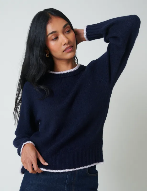 Navy Contrast Trim Knitted Jumper sold by Nobody's Child
