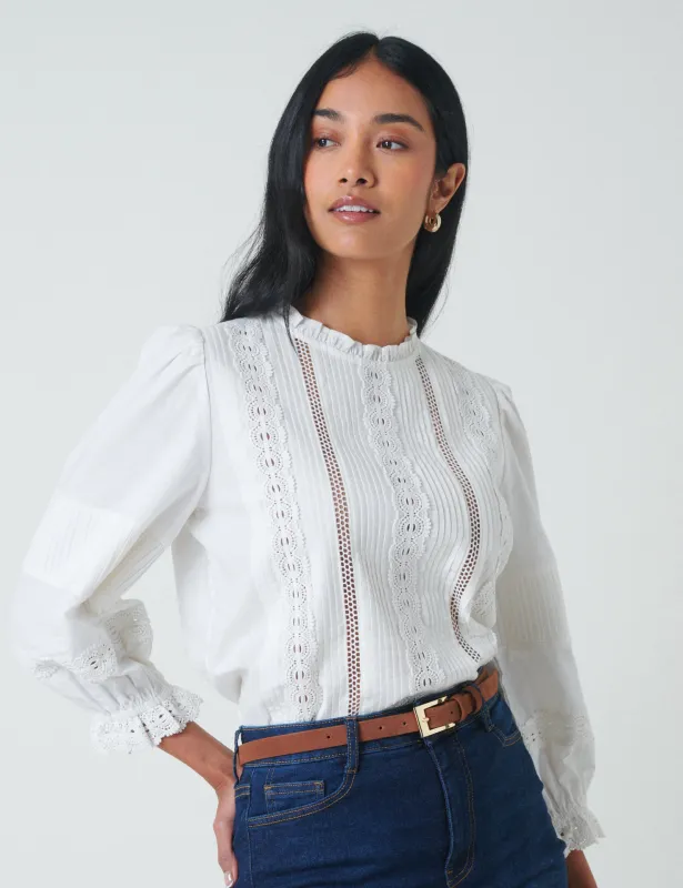 White Lace Trim Blouse sold by Nobody's Child