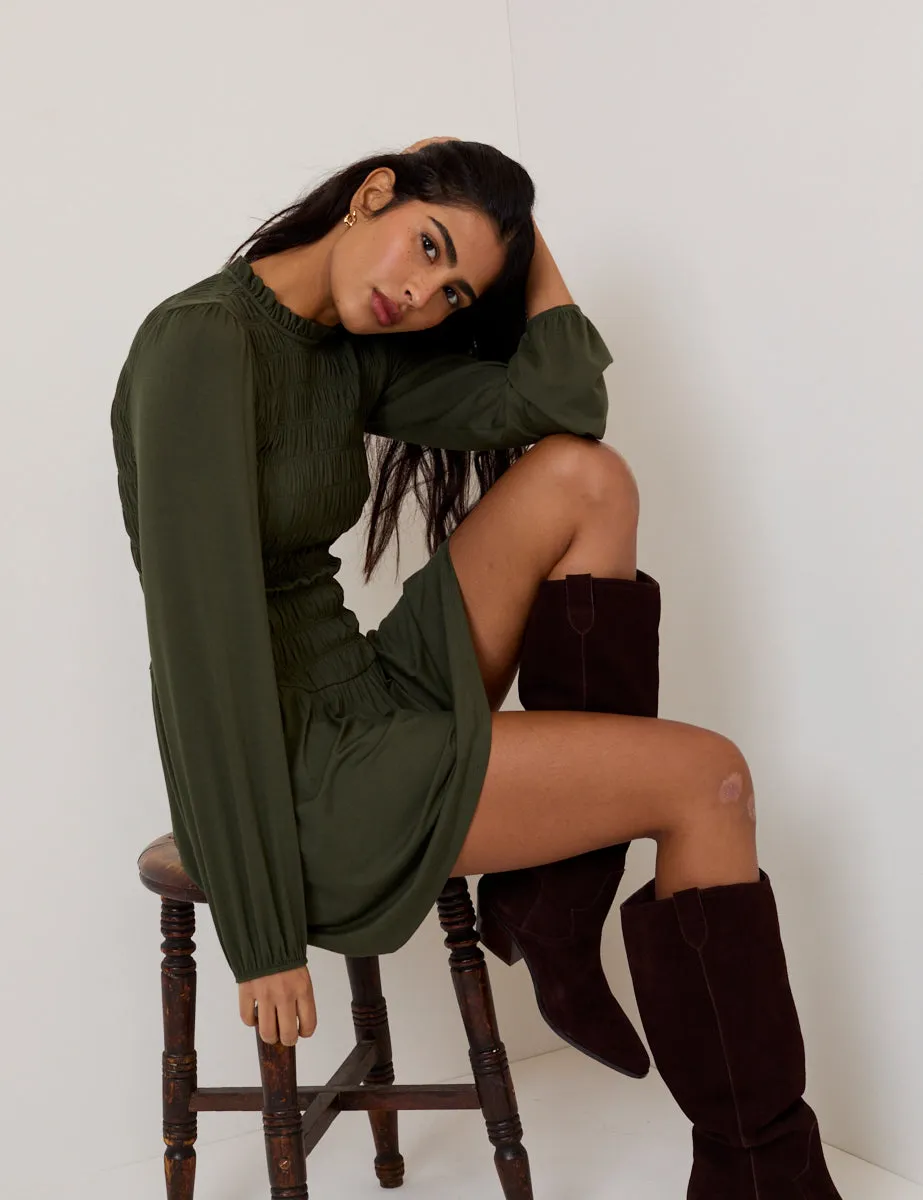 Khaki Green Ruched Siobhan Jersey Mini Dress sold by Nobody's Child product image thumbnail 4
