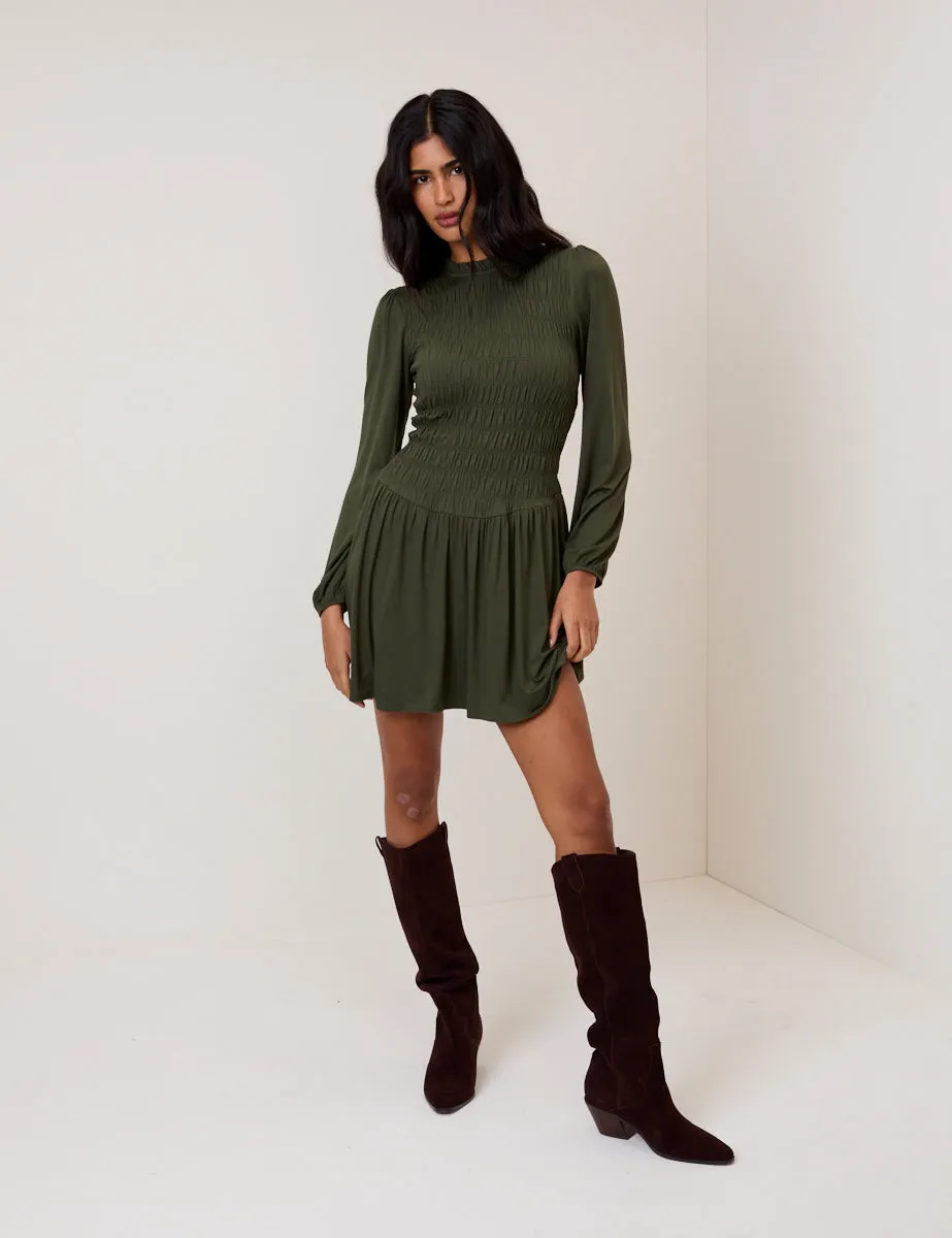Khaki Green Ruched Siobhan Jersey Mini Dress sold by Nobody's Child product image thumbnail 3