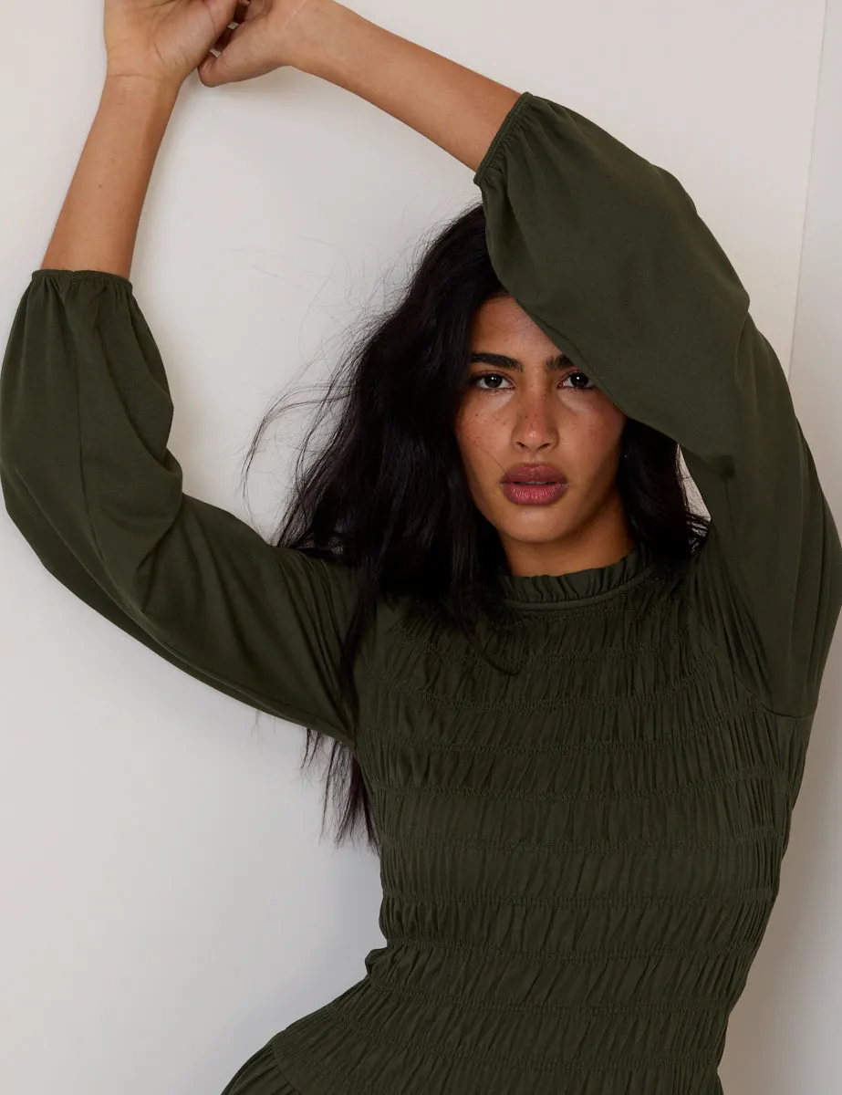 Khaki Green Ruched Siobhan Jersey Mini Dress sold by Nobody's Child product image thumbnail 2