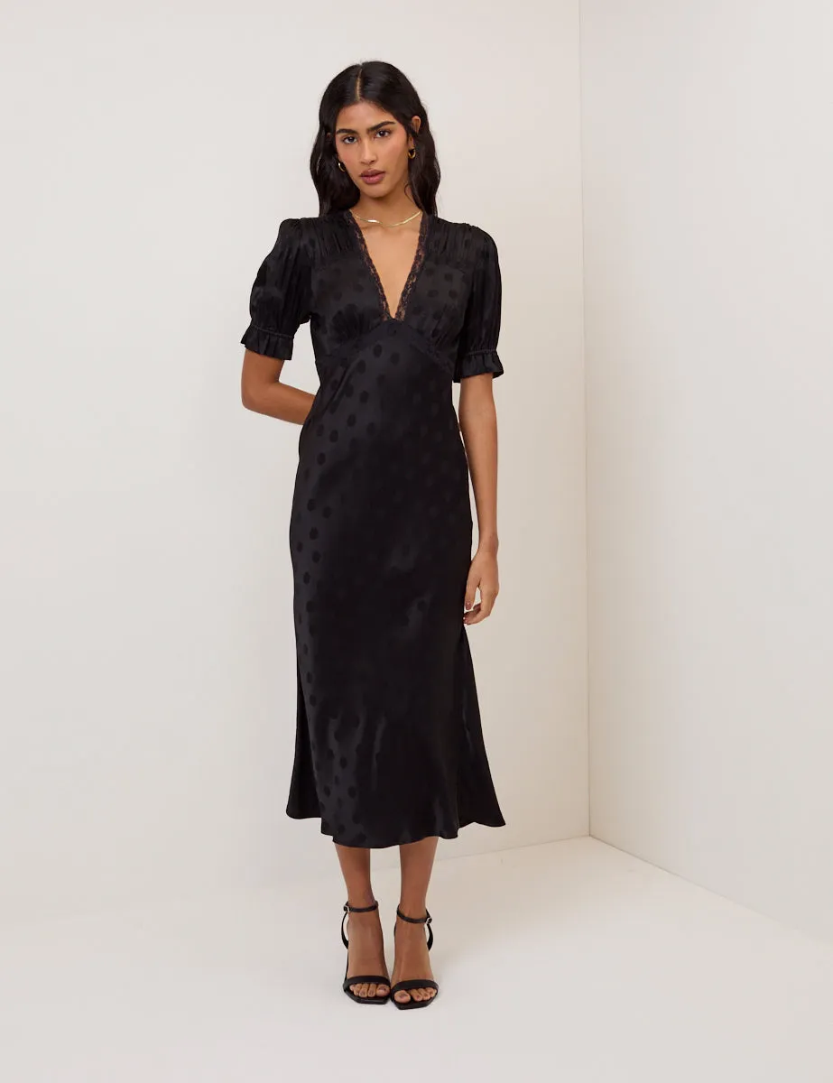 Black Polka Dot Jacquard Angela Midi Dress sold by Nobody's Child product image thumbnail 2