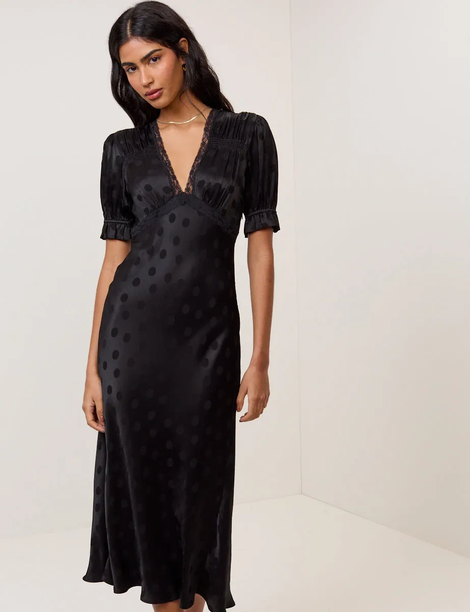 Black Polka Dot Jacquard Angela Midi Dress sold by Nobody's Child product image thumbnail 4