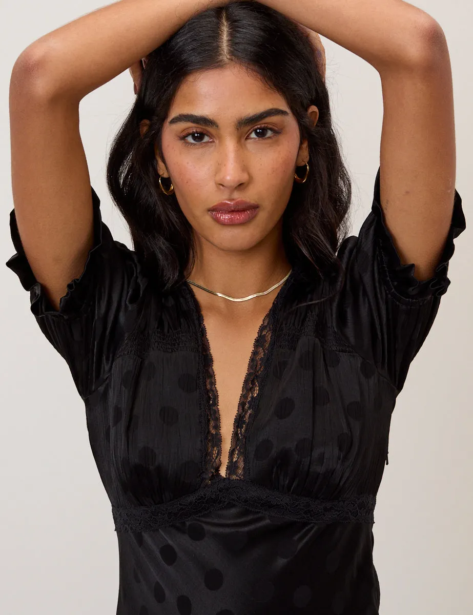Black Polka Dot Jacquard Angela Midi Dress sold by Nobody's Child product image thumbnail 3