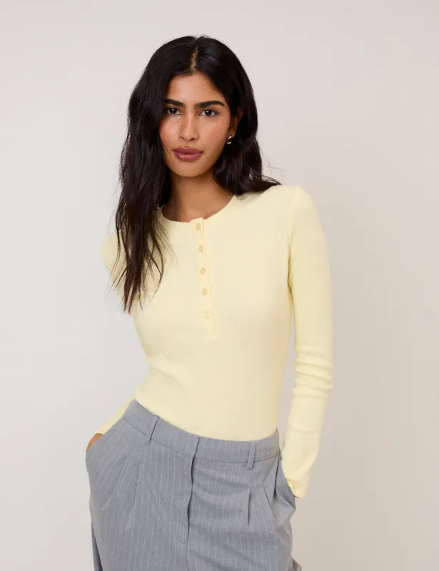 Butter Yellow Ribbed Crew Neck Top sold by Nobody's Child