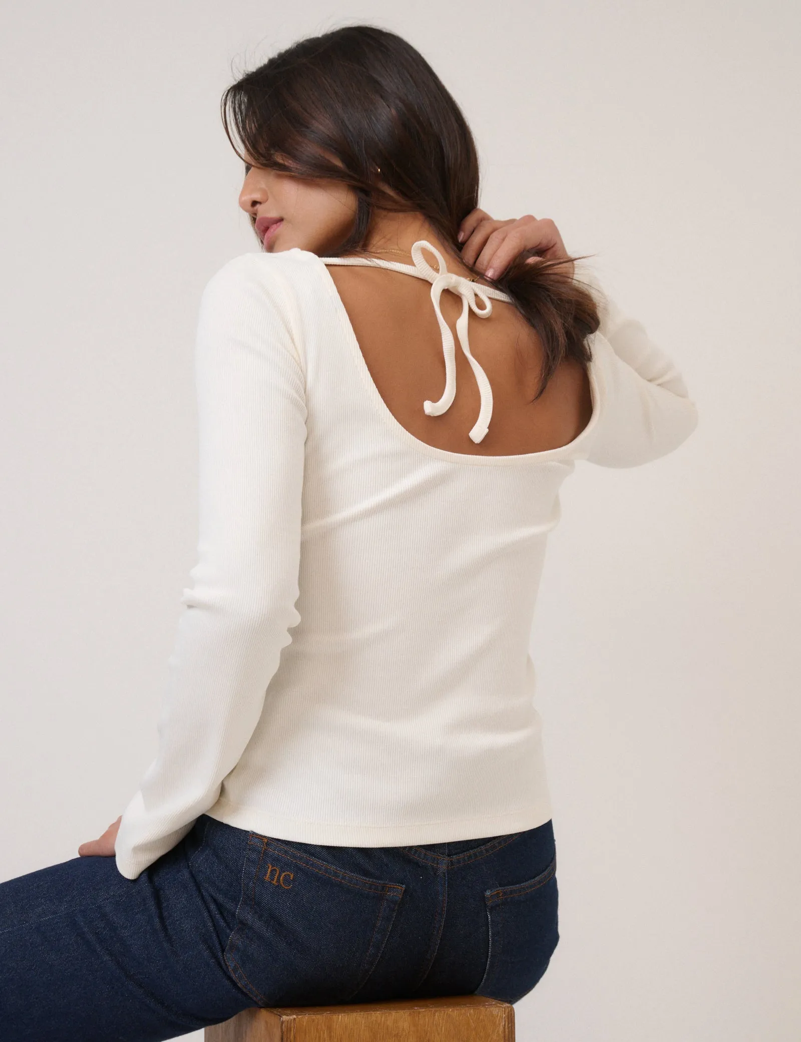 White Ribbed Flute Sleeve Top sold by Nobody's Child product image thumbnail 2