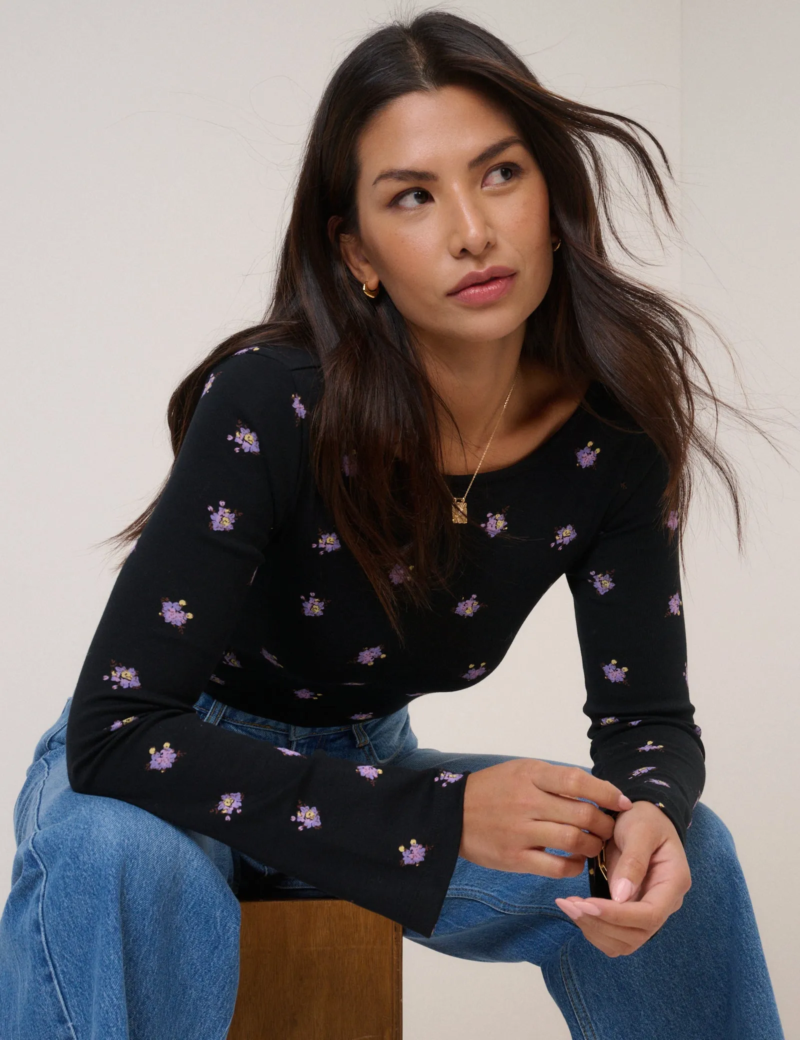 Black Floral Embroidered Flute Sleeve Top sold by Nobody's Child product image thumbnail 3