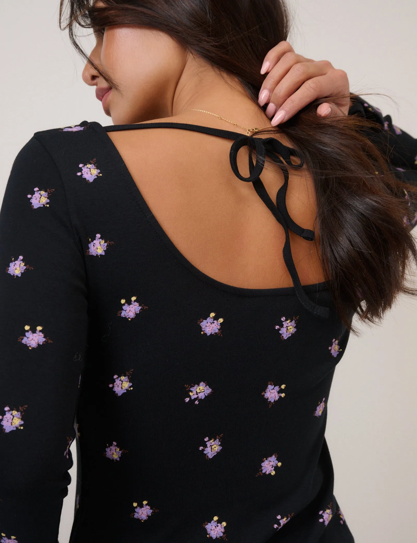 Black Floral Embroidered Flute Sleeve Top sold by Nobody's Child product image thumbnail 5