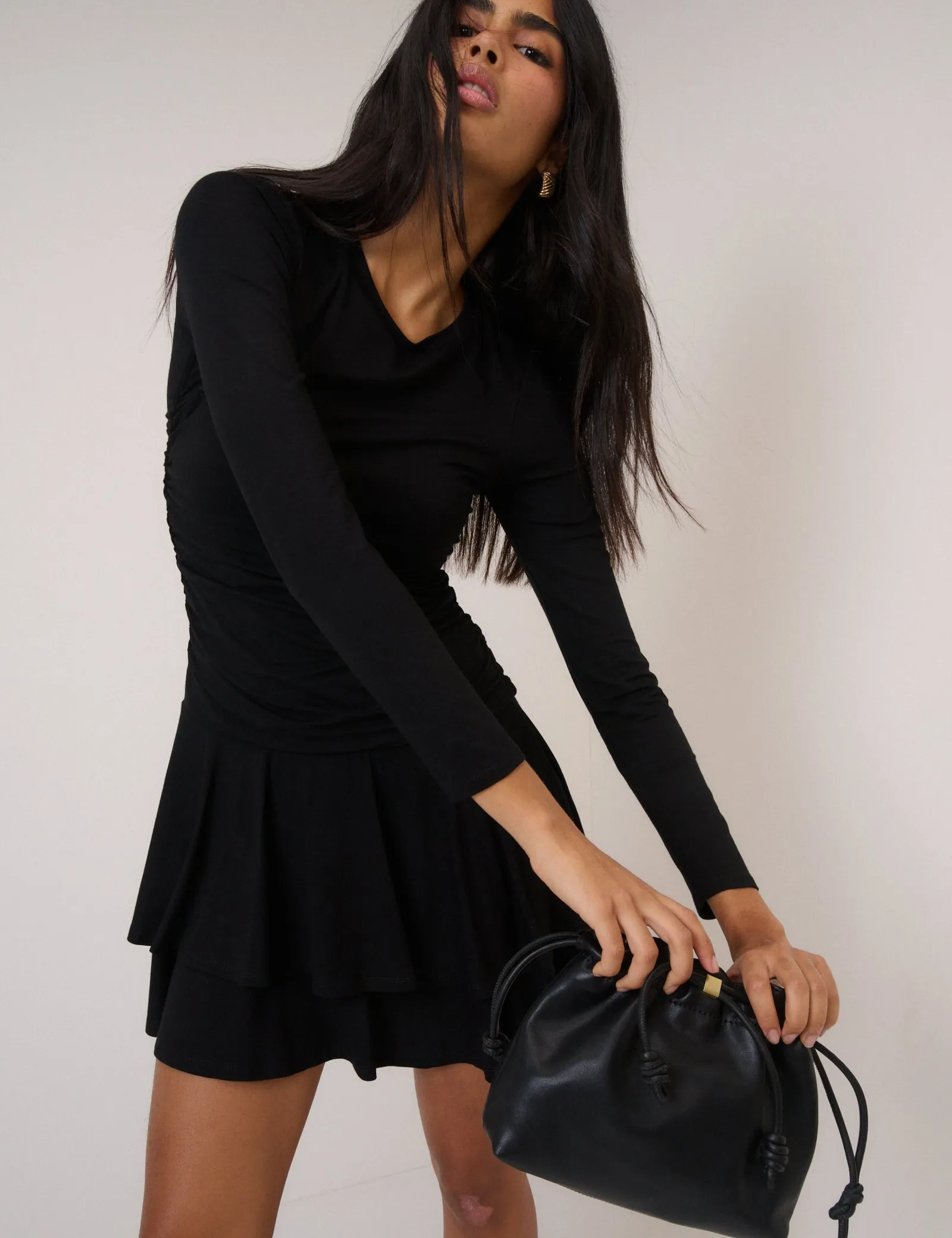 Black Long Sleeve Tiered Yuki Jersey Mini Dress sold by Nobody's Child product image thumbnail 5