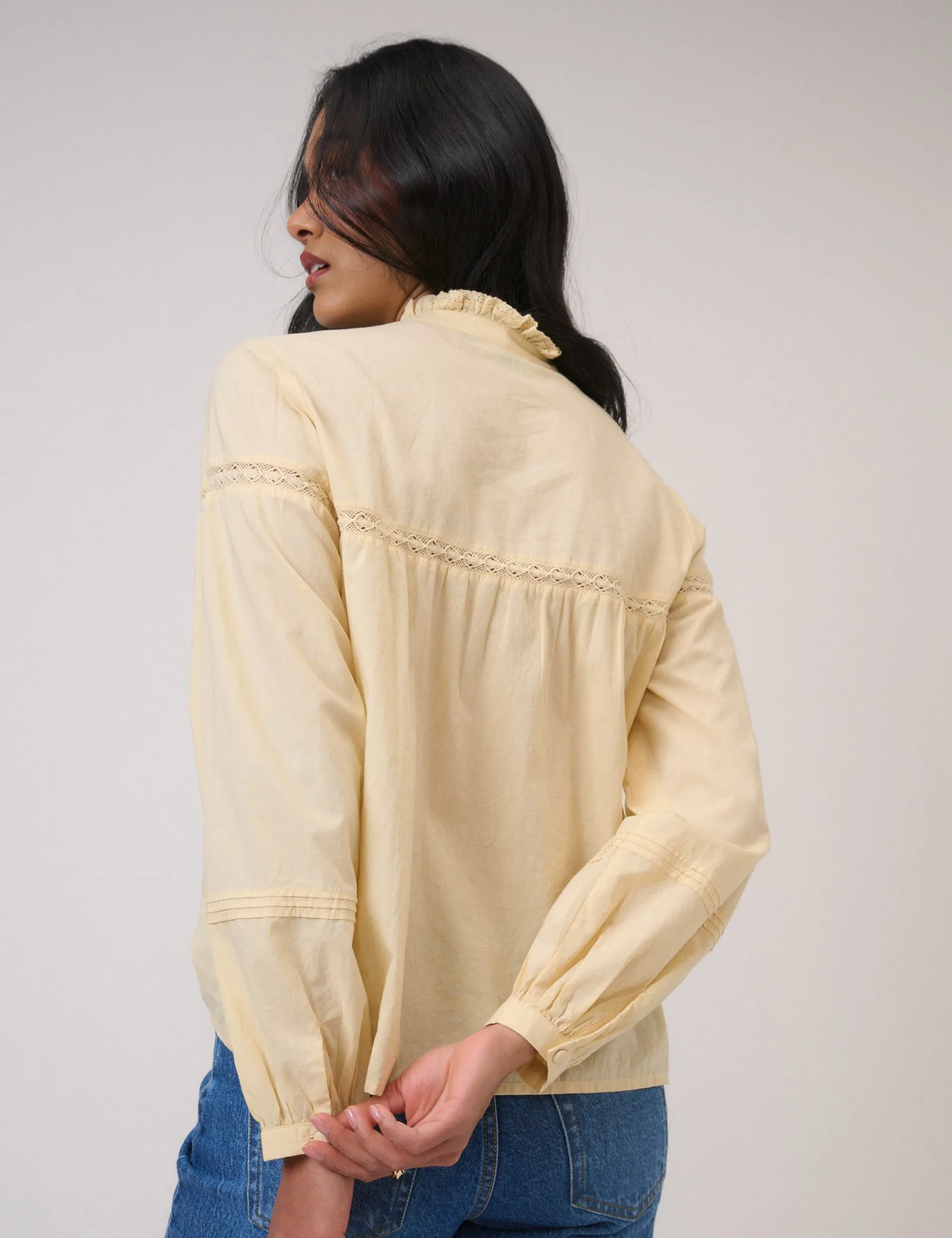 Butter Yellow Floral Embroidered High Neck Blouse sold by Nobody's Child product image thumbnail 5