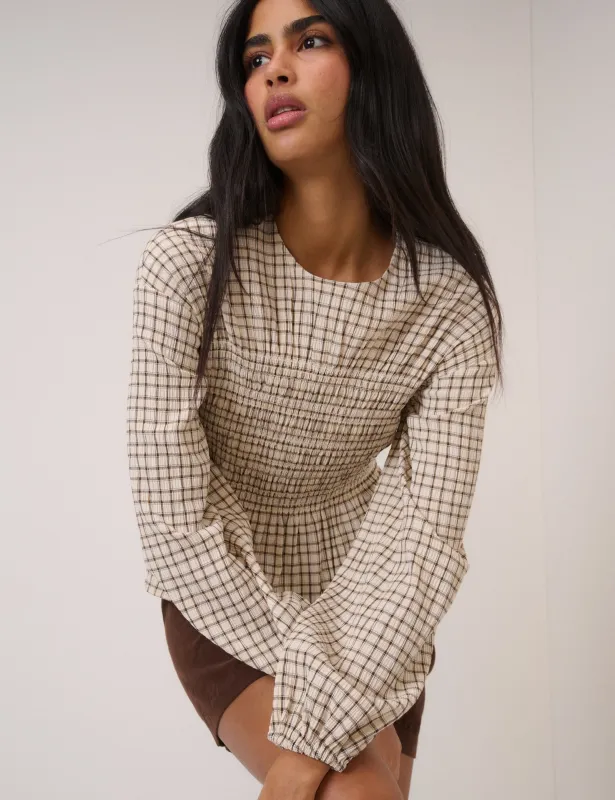 Yellow Check Shirred Blouse sold by Nobody's Child