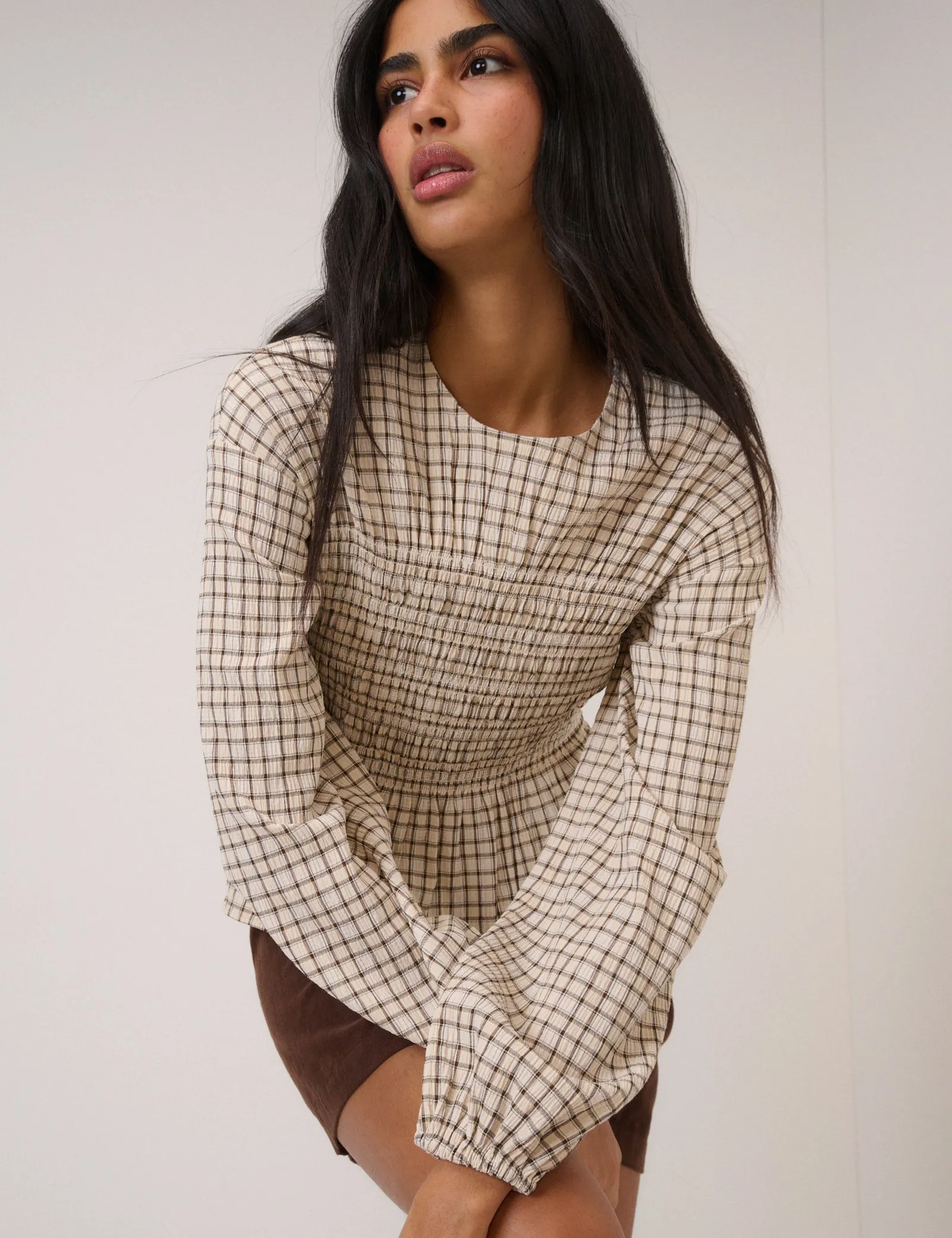 Yellow Check Shirred Blouse sold by Nobody's Child