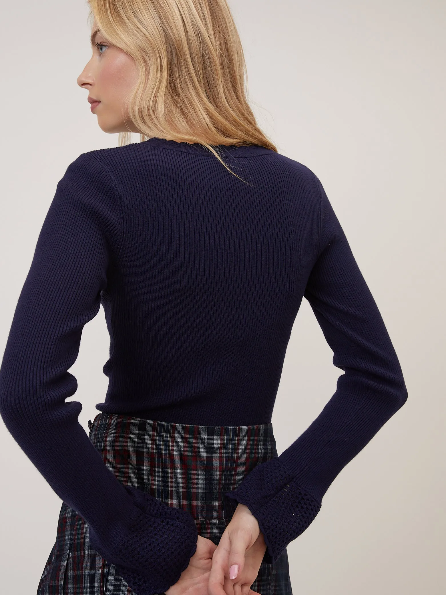 Navy Crochet Trim Knitted Top sold by Nobody's Child product image thumbnail 5