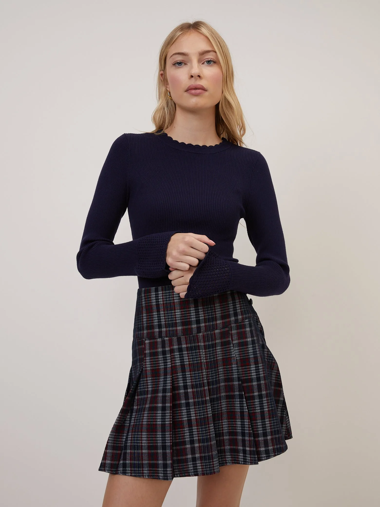 Navy Crochet Trim Knitted Top sold by Nobody's Child product image thumbnail 4