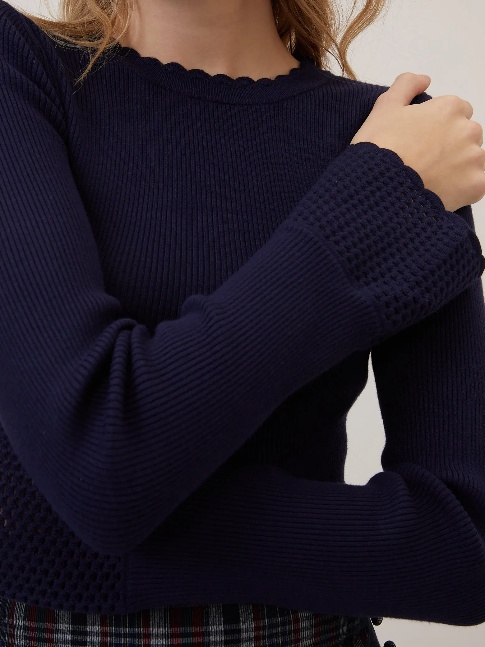 Navy Crochet Trim Knitted Top sold by Nobody's Child product image thumbnail 2