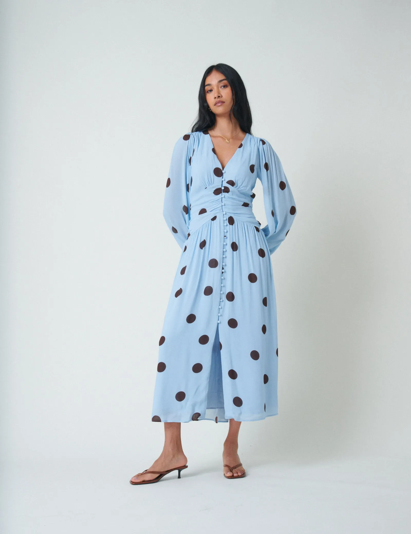 Blue Polka Dot Luna Midi Dress sold by Nobody's Child product image thumbnail 3