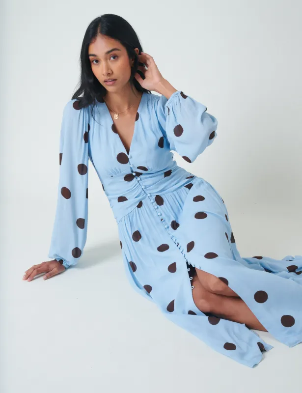 Blue Polka Dot Luna Midi Dress sold by Nobody's Child
