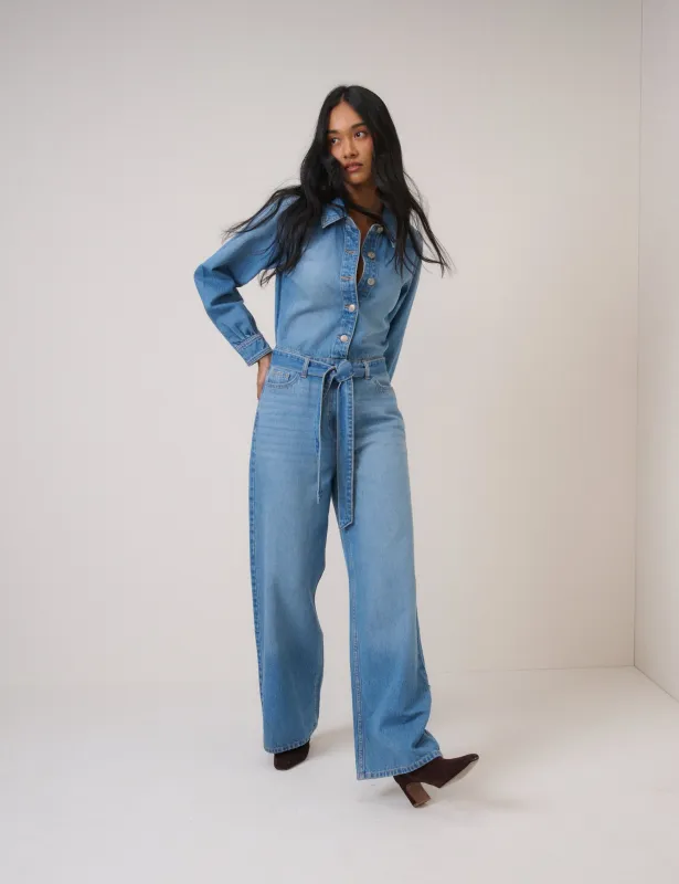 Denim Tie Waist Jumpsuit sold by Nobody's Child