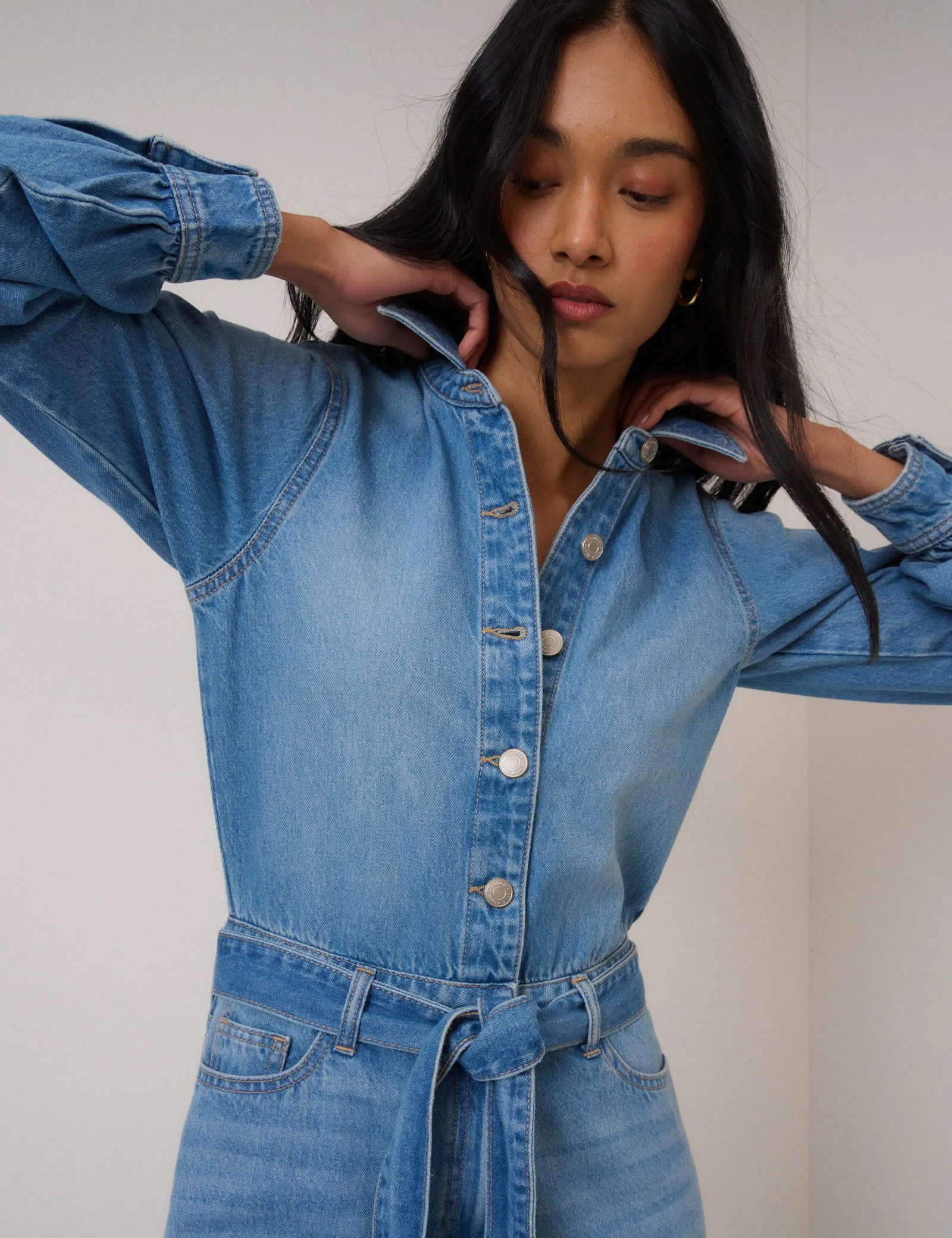 Denim Tie Waist Jumpsuit sold by Nobody's Child product image thumbnail 4