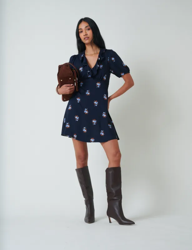 Navy Floral Fae Mini Dress sold by Nobody's Child
