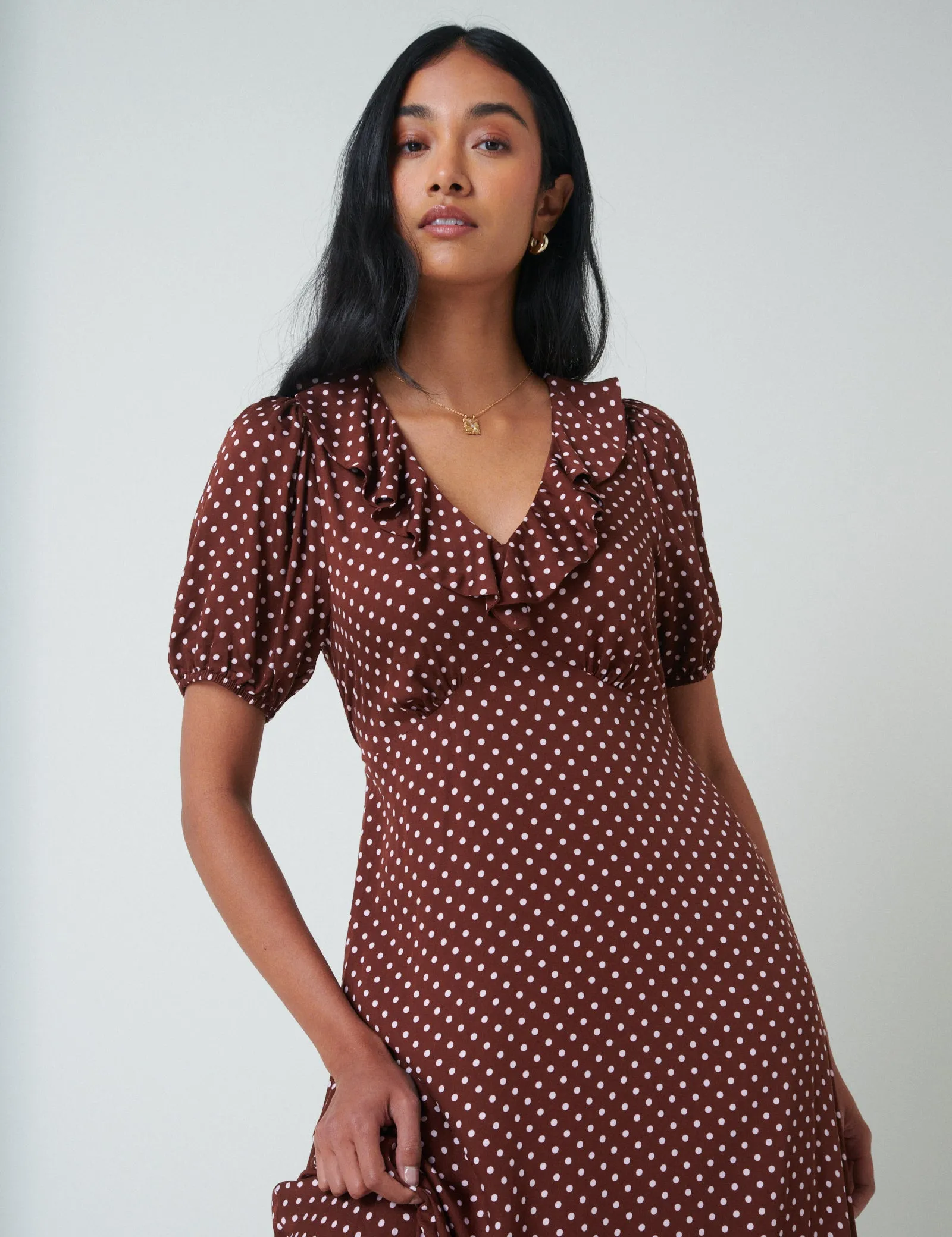 Brown Polka Dot Fae Midi Dress sold by Nobody's Child product image thumbnail 2
