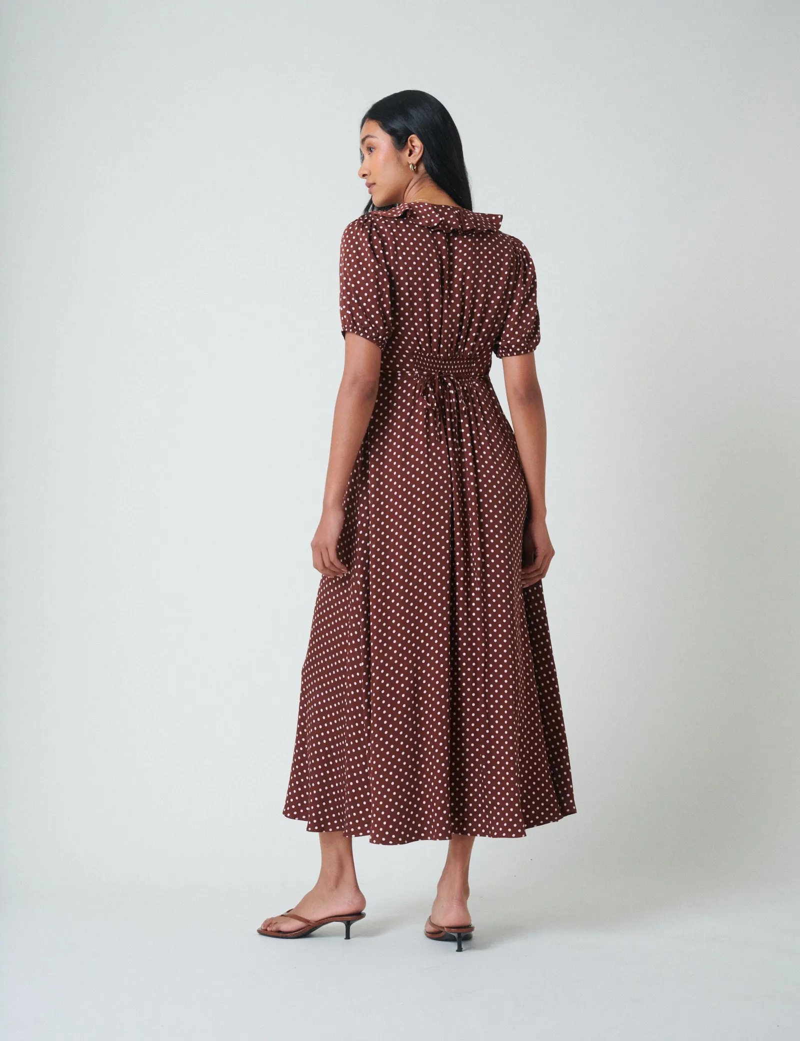 Brown Polka Dot Fae Midi Dress sold by Nobody's Child product image thumbnail 5