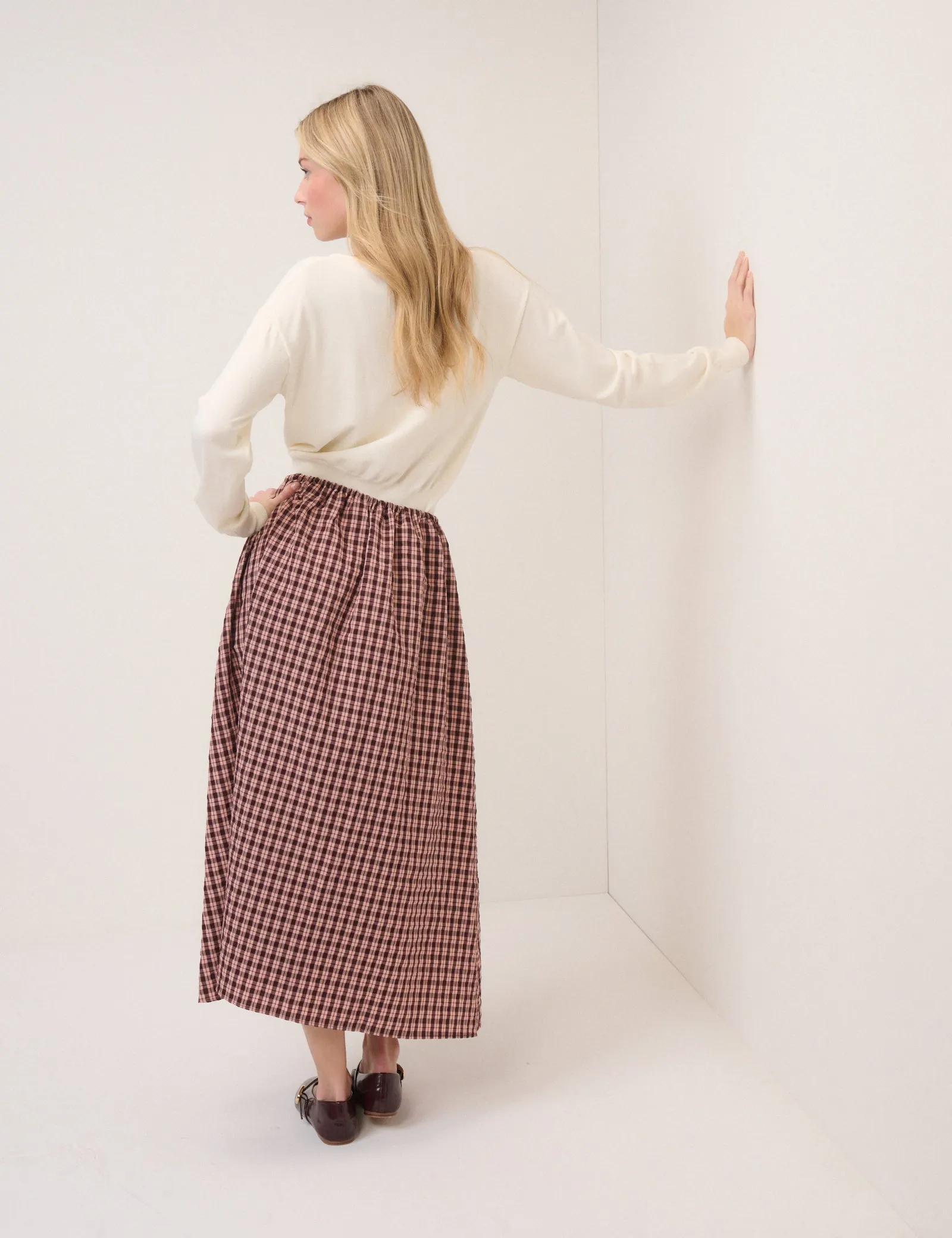 Pink And Brown Check Naples Midi Skirt sold by Nobody's Child product image thumbnail 5