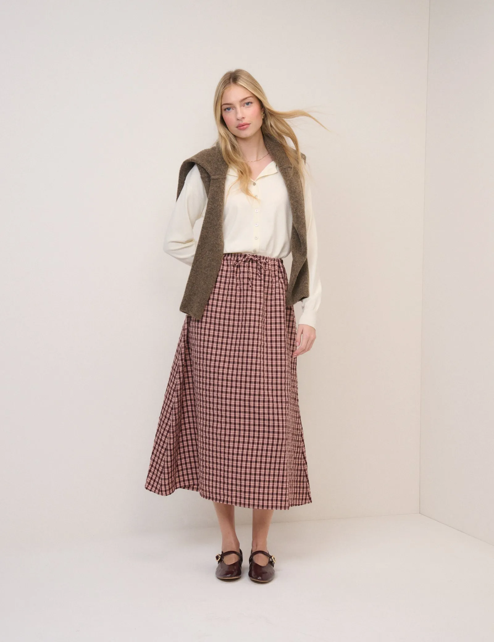 Pink And Brown Check Naples Midi Skirt sold by Nobody's Child product image thumbnail 2