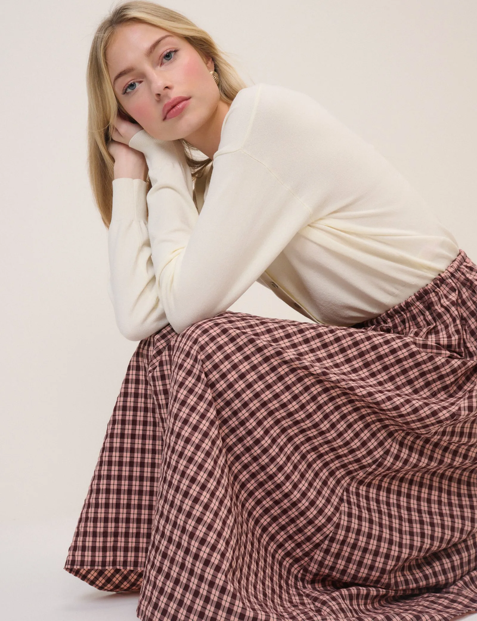 Pink And Brown Check Naples Midi Skirt sold by Nobody's Child product image thumbnail 3