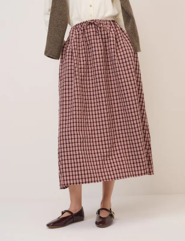 Pink And Brown Check Naples Midi Skirt sold by Nobody's Child