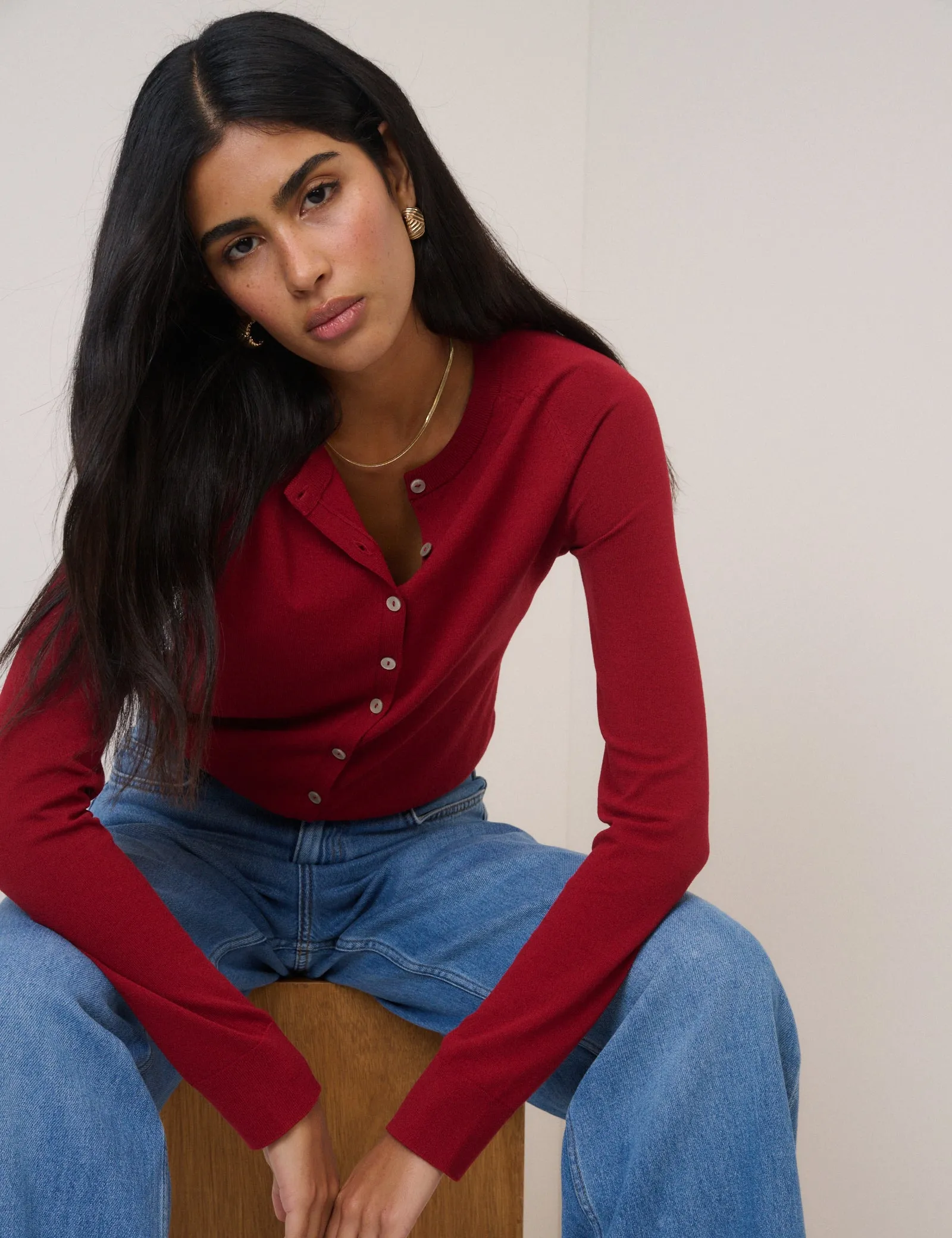 Red Crew Neck Cardigan sold by Nobody's Child product image thumbnail 2