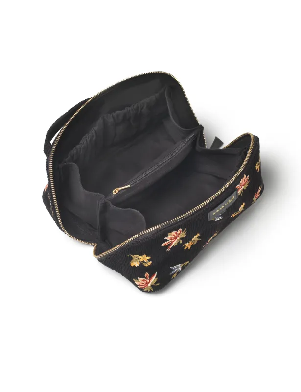 Black Cord Floral Embroidered Makeup Bag sold by Nobody's Child