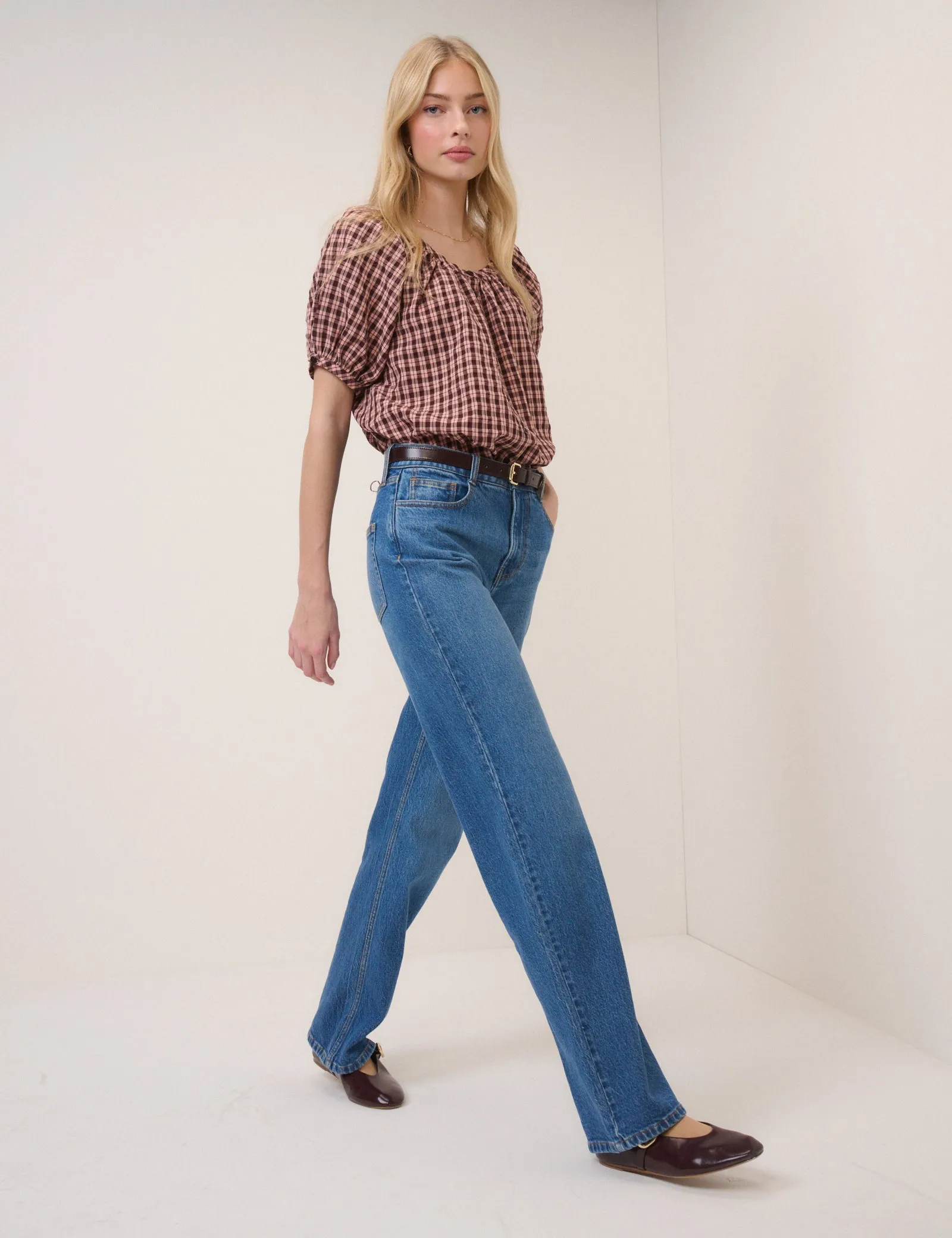 Pink Check Puff Sleeve Button Front Top sold by Nobody's Child product image thumbnail 3