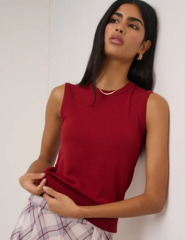 Red Crew Neck Knitted Vest sold by Nobody's Child