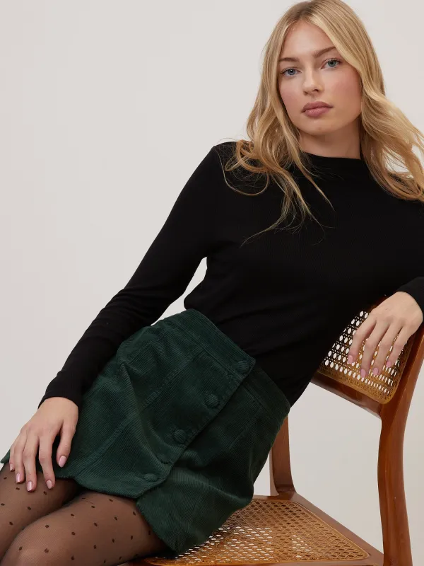 Green Cord Scallop Trim Mini Skirt sold by Nobody's Child