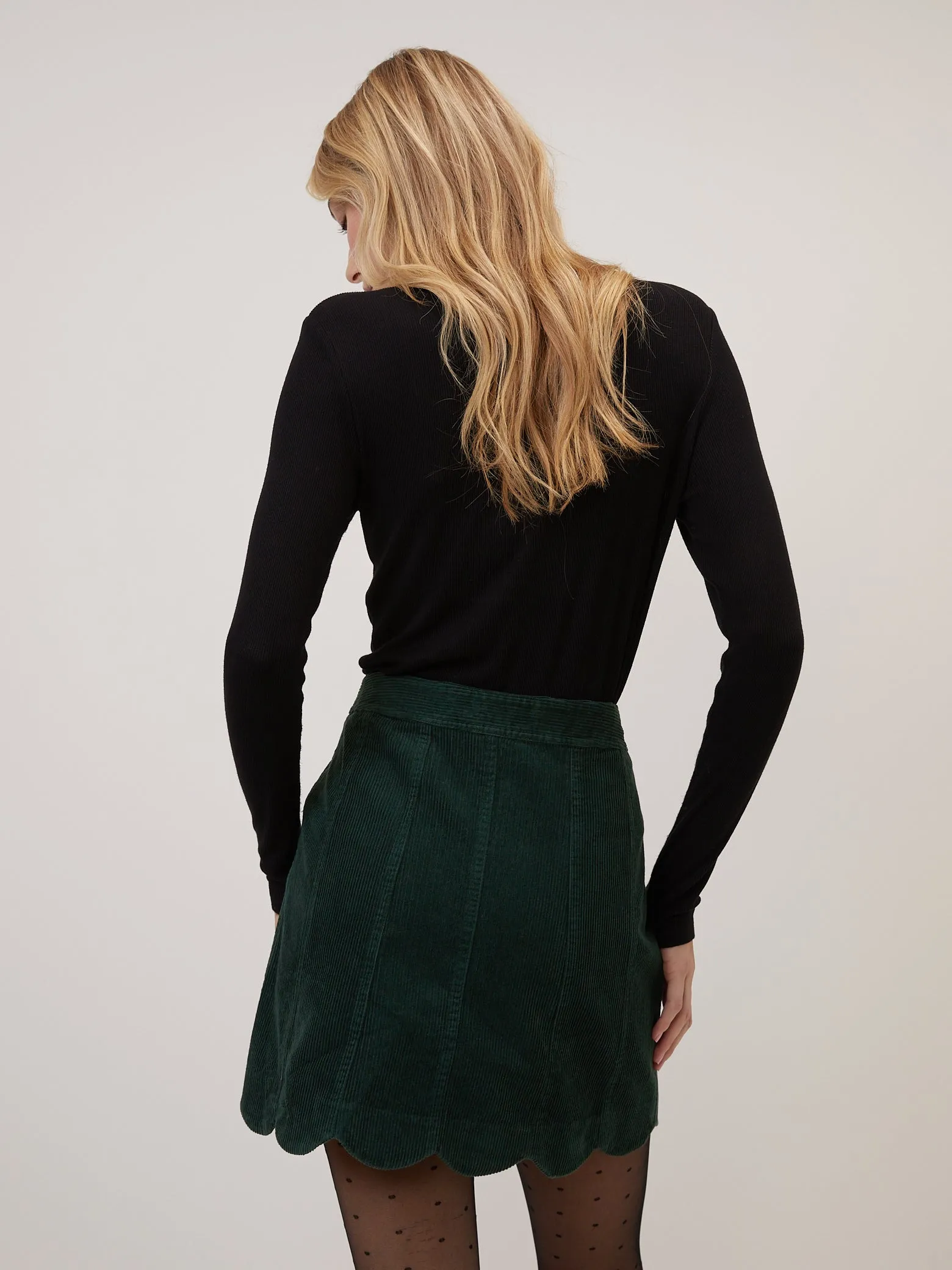 Green Cord Scallop Trim Mini Skirt sold by Nobody's Child product image thumbnail 5