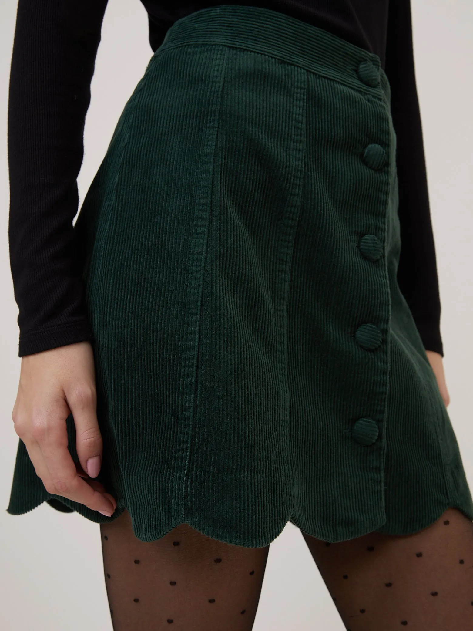 Green Cord Scallop Trim Mini Skirt sold by Nobody's Child product image thumbnail 3
