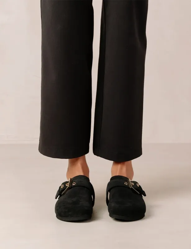 Alohas Black Suede Clogs sold by Nobody's Child