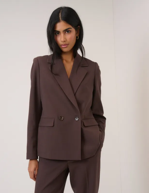 Chocolate Brown Twill Double Breasted Blazer sold by Nobody's Child