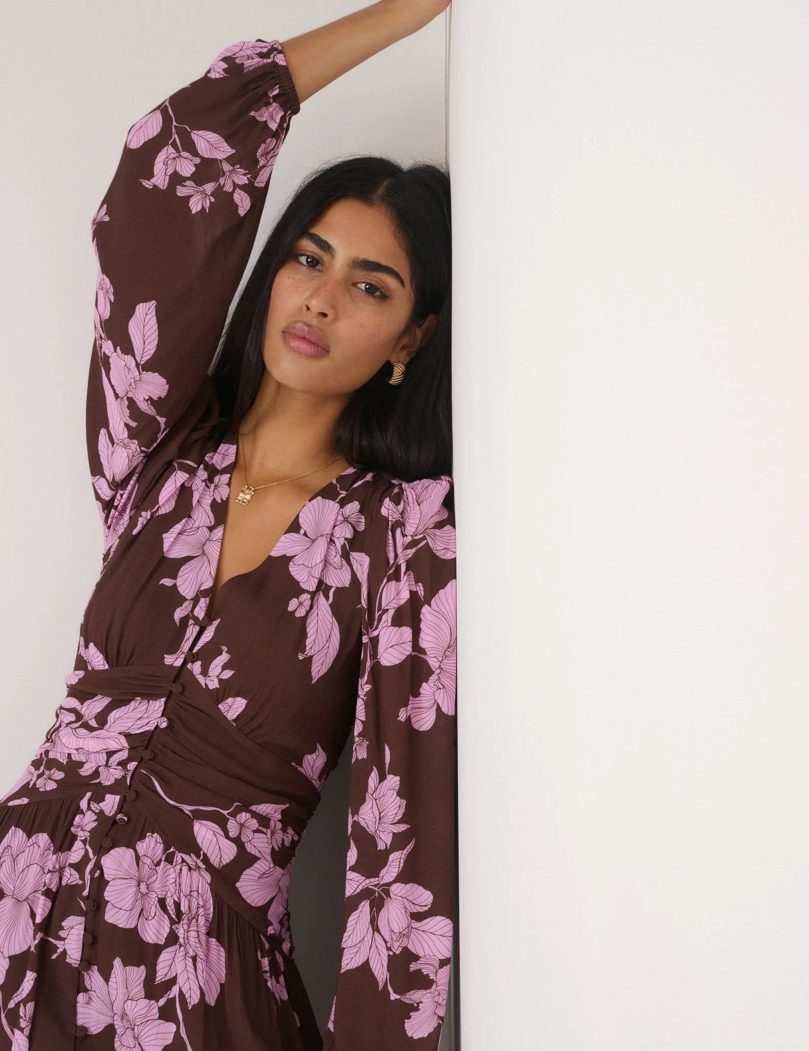 Brown And Pink Floral Luna Midaxi Dress sold by Nobody's Child product image thumbnail 4