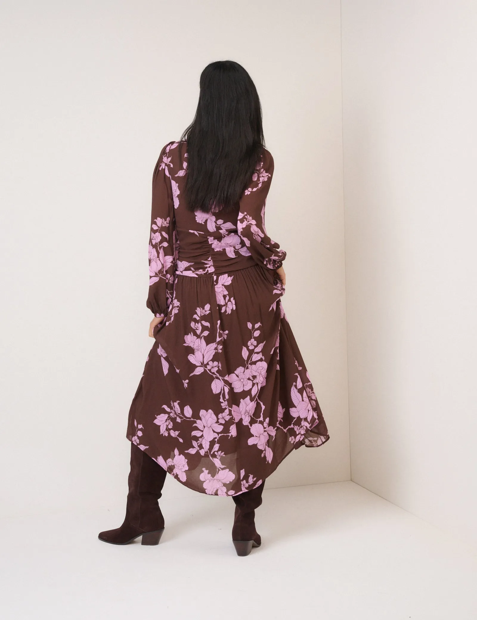 Brown And Pink Floral Luna Midaxi Dress sold by Nobody's Child product image thumbnail 5