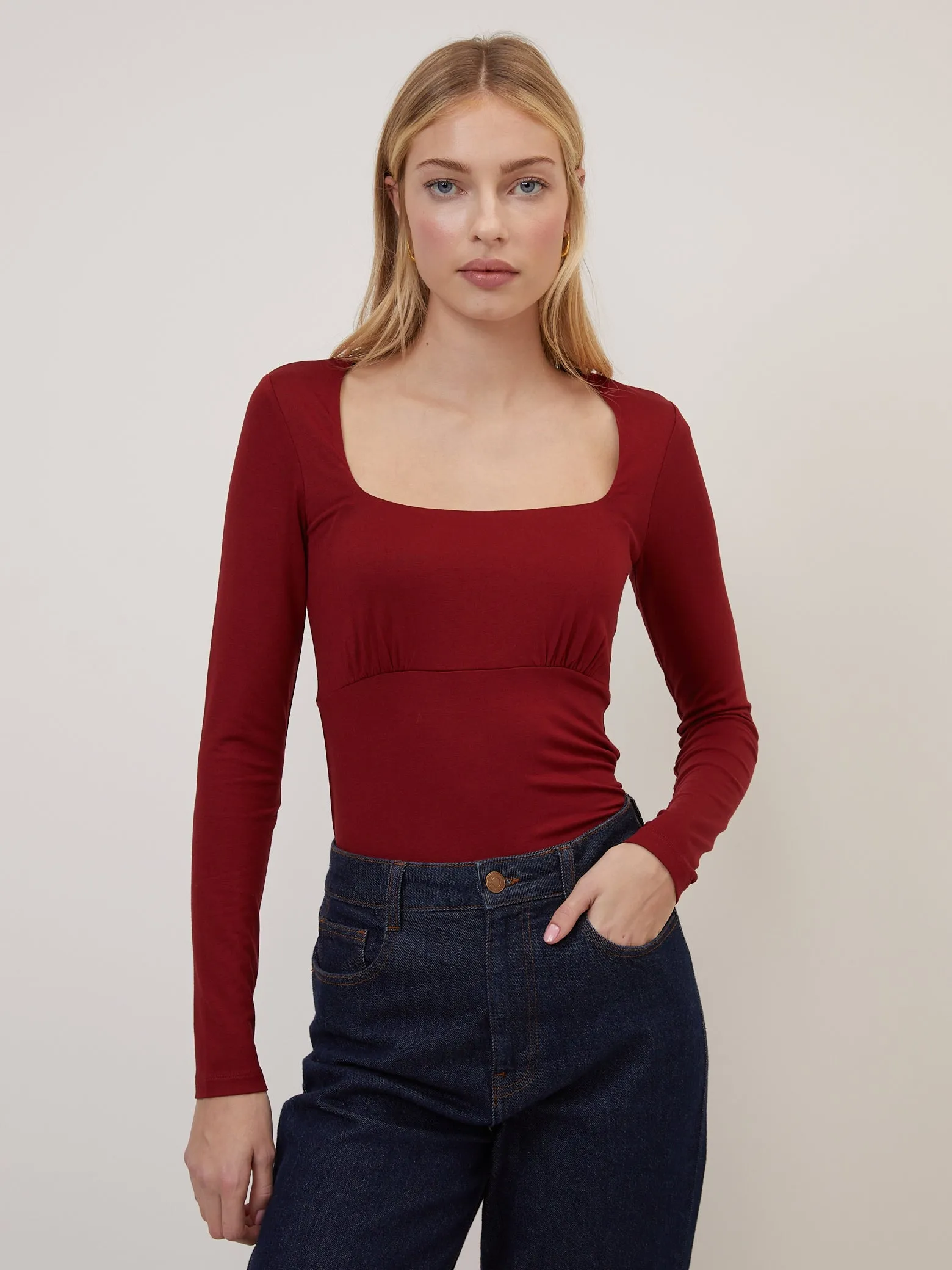 Red Scoop Neck Jersey Top sold by Nobody's Child